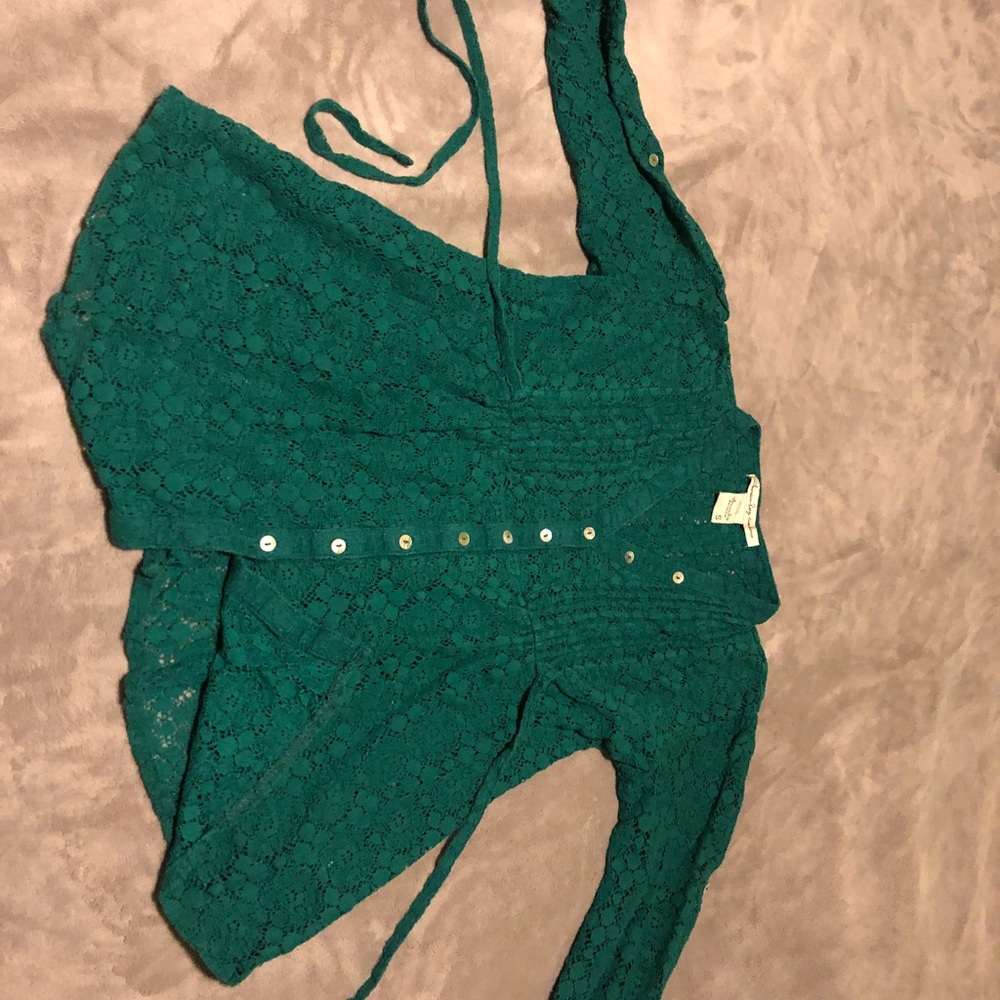 Green lace top. Long sleeve